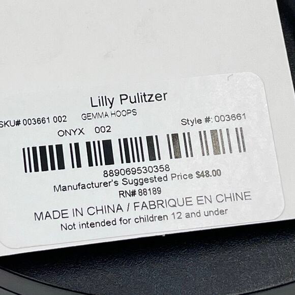 Lilly Pulitzer Large Gold Tone Bamboo like Gemma Onyx Pearl Hoop Earring New - Picture 9 of 9